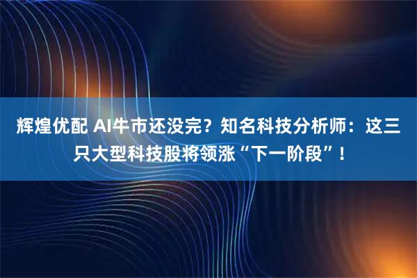 辉煌优配 AI牛市还没完？知名科技分析师：这三只大型科技股将领涨“下一阶段”！